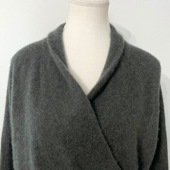 VINCE DARK GREEN BOILED CASHMERE FRONT WRAP SWEATER PULLOVER - S - Picture 5 of 13